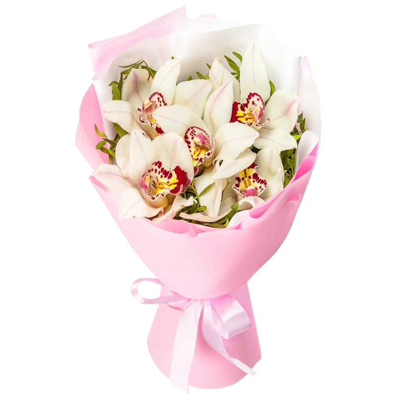 Букет из 5 белых орхидей